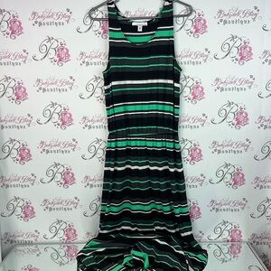 Fourteenth place dress maxi stripes Elegant Striped Maxi Dress in Green Black